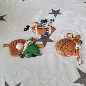 Vintage Burwood Lot of 3 Sports Wall Hanging Football Baseball Basketball Plaque